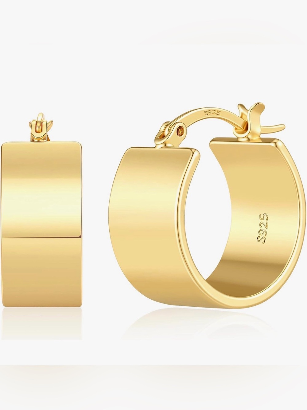 925 sterling silver 14k Gold plated, chunky hoop earrings for women